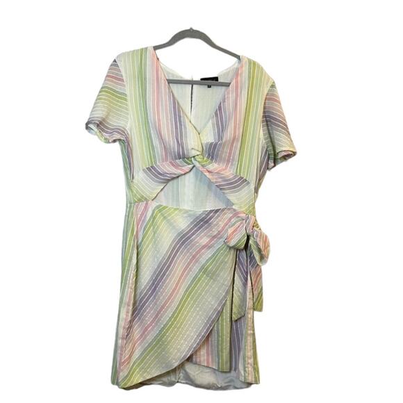 Majorelle Revolve Evelyn Pastel Striped Wrap Mini Dress Cut Out Size XL Like New - Picture 6 of 9